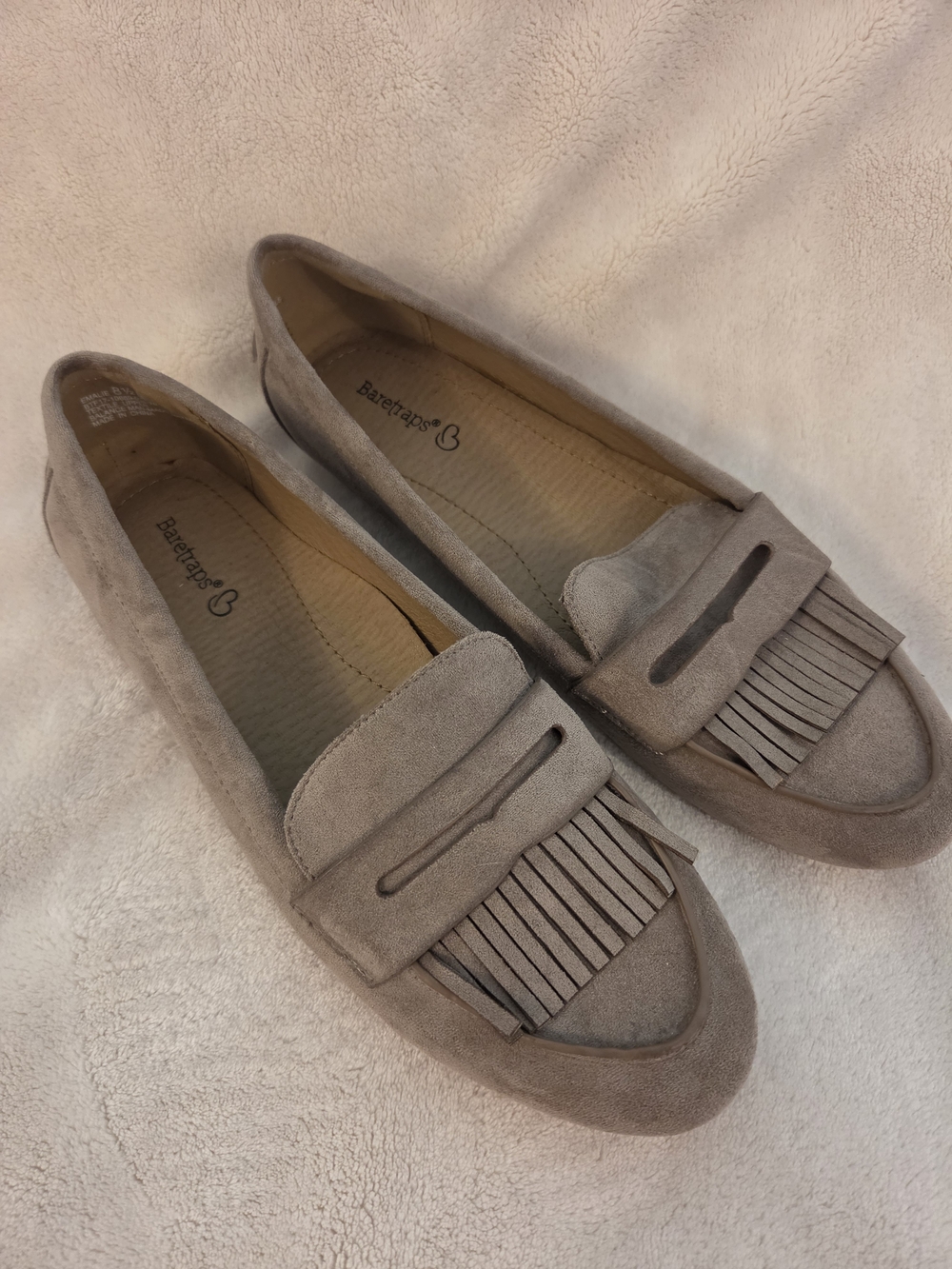 Baretraps Taupe Suede Fringe Loafers - Women